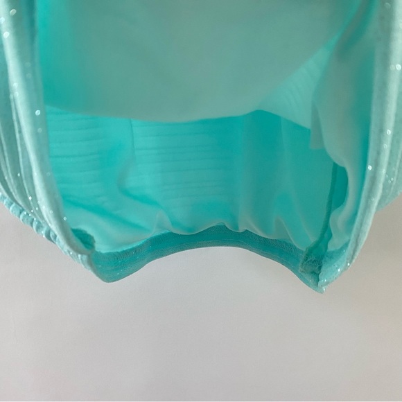 NWT Windsor Sparkly Glitter One Shoulder Sheer Flounce Bodycon Mini Dress Mint 2 - Picture 11 of 14